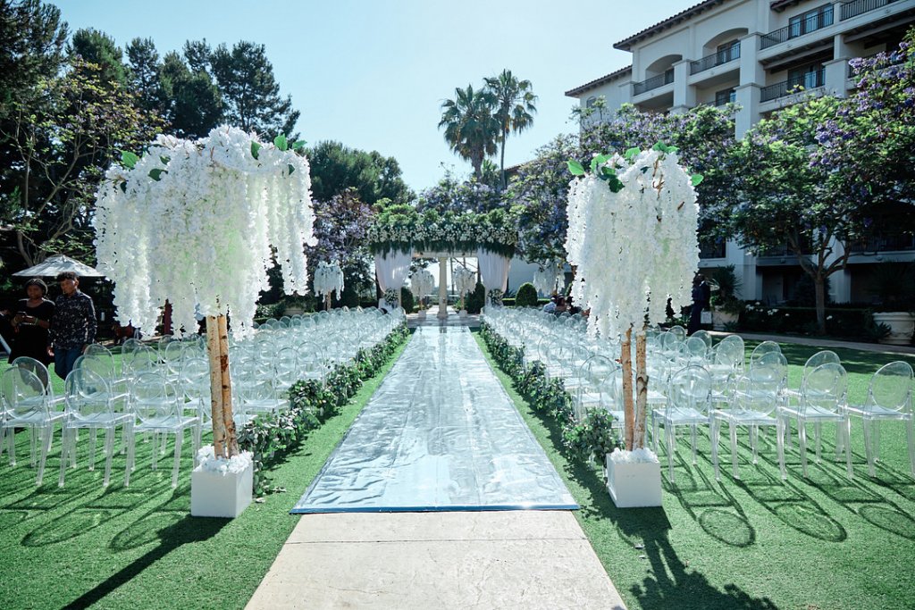 all white wedding ceremony decor