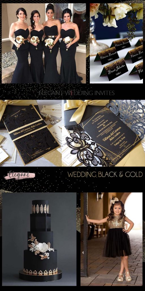 amazing glitter gold and black wedding theme ideas