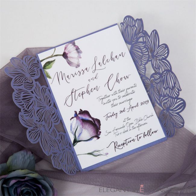 blue flowers with lavender laser cut wedding invitations ewdb001 21