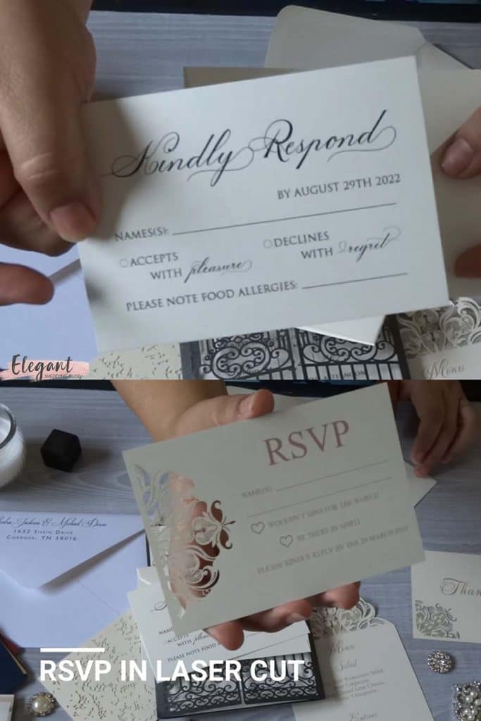 chic wedding response cards with laser cut design