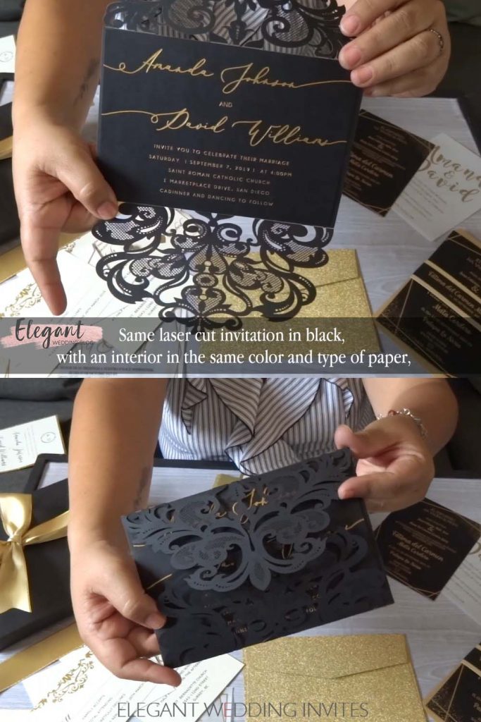 diy black and gold hot stamping engraving wedding invitations
