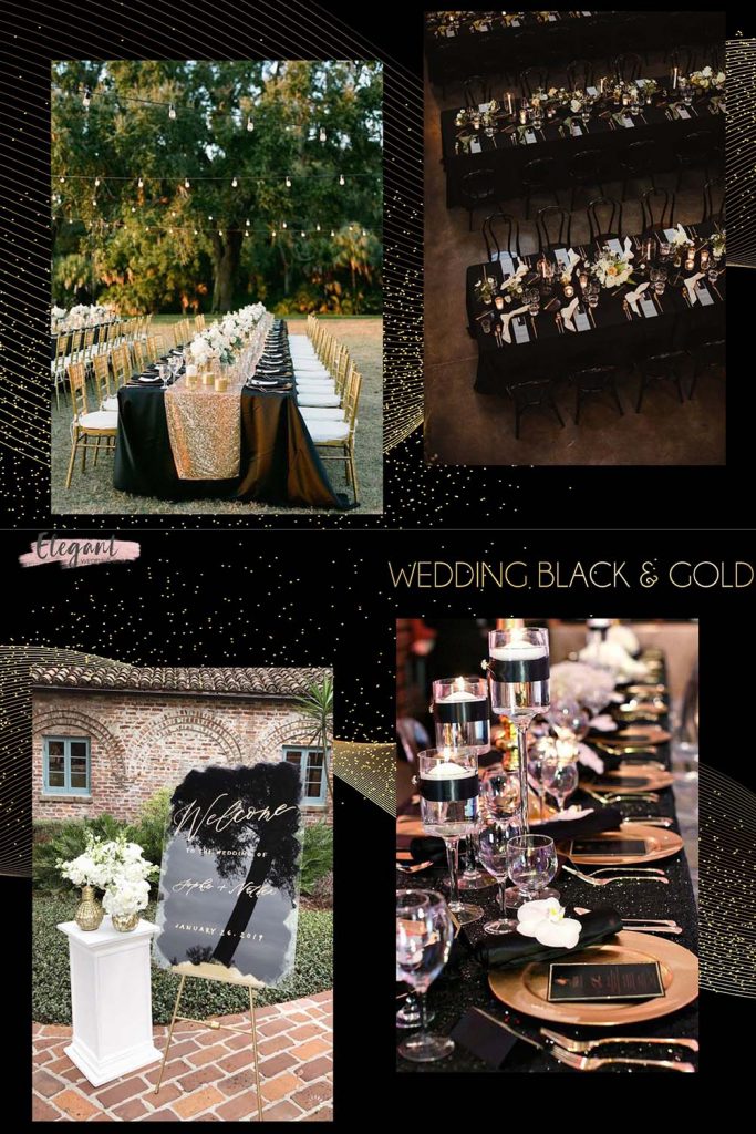 elegant and sophisticated black gold wedding theme ideas