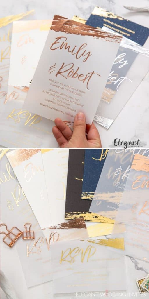 modern custom brushed foil vellum wedding invitations EWFI033