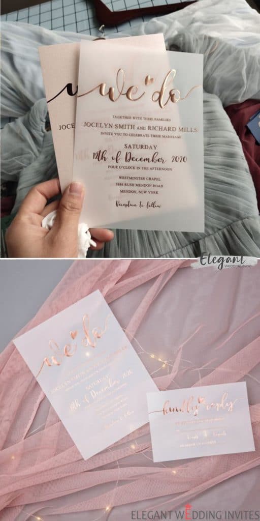 rose gold foil we do calligraphy wedding invitation on vellum paper EWFI030