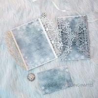 sky blue and glittery silver winter snowflake wedding invitations EWDS013