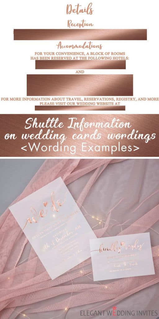 the shuttle information on wedding stationary wordings