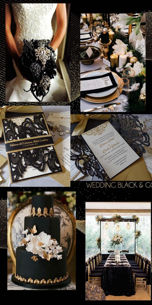 unique and elegant combination of black and gold wedding theme ideas