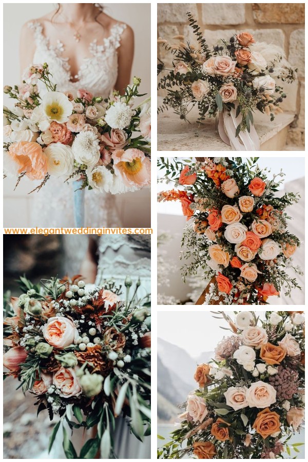 warm bonquet ideas with rust hues for winter wedding