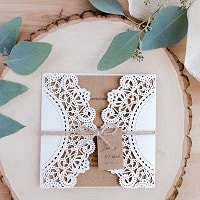 inexpensive rustic laser cut wedding invitation with tag EWWS040