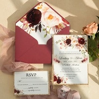 burgundy floral wedding invitation with matching vellum paper belly band EWI466