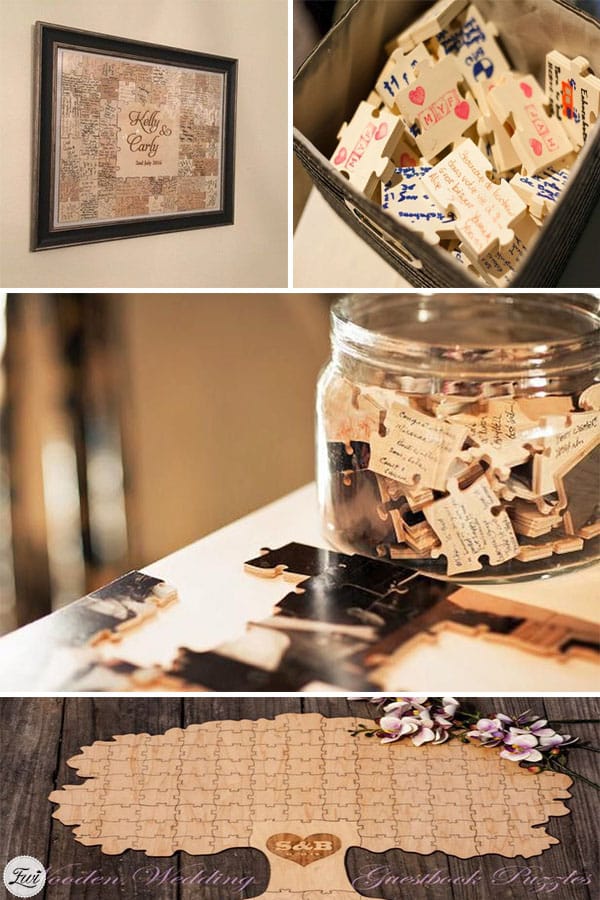 rustic puzzled wedding guest book ideas