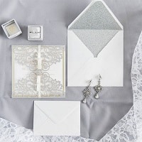 simply grand silver glitter laser cut wrap with champagne mirror paper bottom and buckle EWWS239