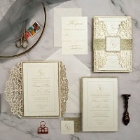 chic and modern laser cut wedding invitations with glitter belly band EWWS286