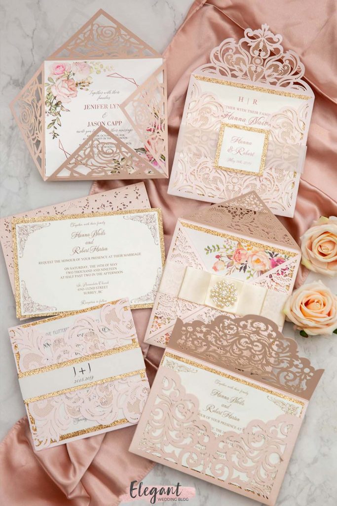 beautiful louvered blush paper tone wedding invitation ideas