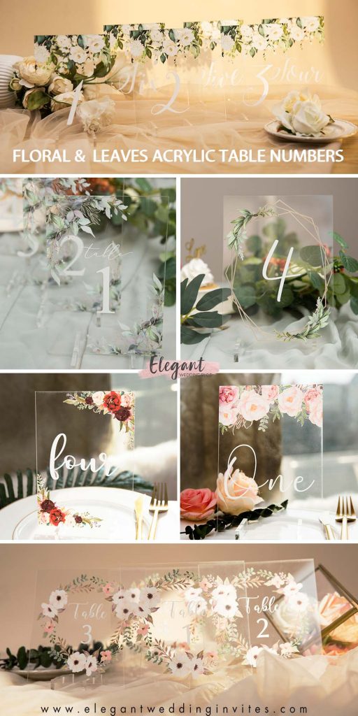 elegant floral acrylic table number cards for outdoor wedding ideas 1