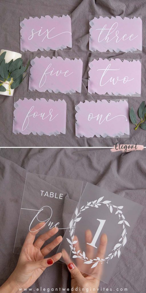 Chic Calligraphy acrylic table number cards with paited back