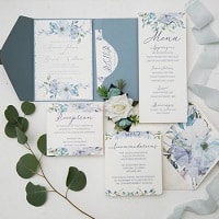 dusty blue pocket wedding invites with blue floral pattern ewpi230