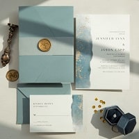 modern dusty blue and gold glitter sands beach theme wedding invitation ewim011 1