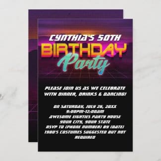 Retro Sunset 1980s 80s 50th Birthday Party Invitation