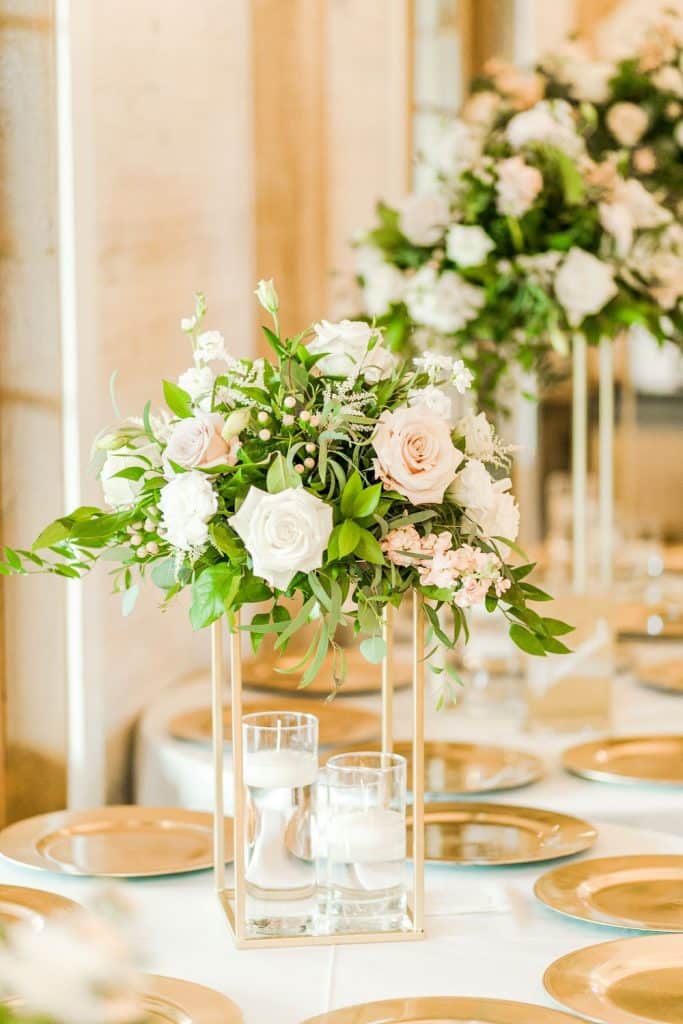 elegant blush and white floral wedding centerpiece ideas in louisiana