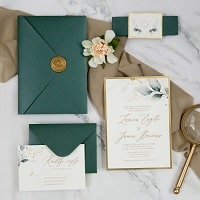elegant greenery botanical wedding invite with gold mirror paper backer EWI464