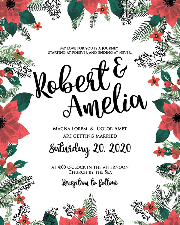 eye catching christmas wedding invitations in red and green color