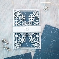 snowflake laser cut wedding invitations with glitter belly bands ewds014 31