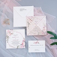 romantic blush floral geometric rose pattern laser cut wedding invitations ewdm002 1