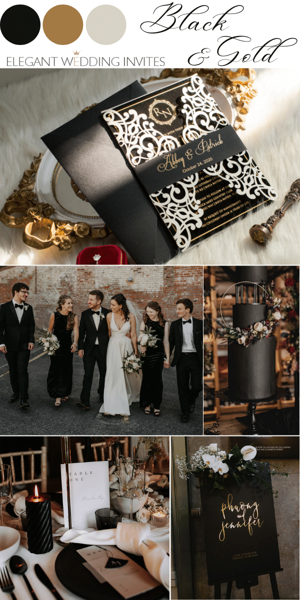 black gold wedding colors and velvet invitations