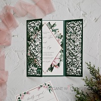 greenery and botanical leaf pattern laser cut wedding invitations ewdm013
