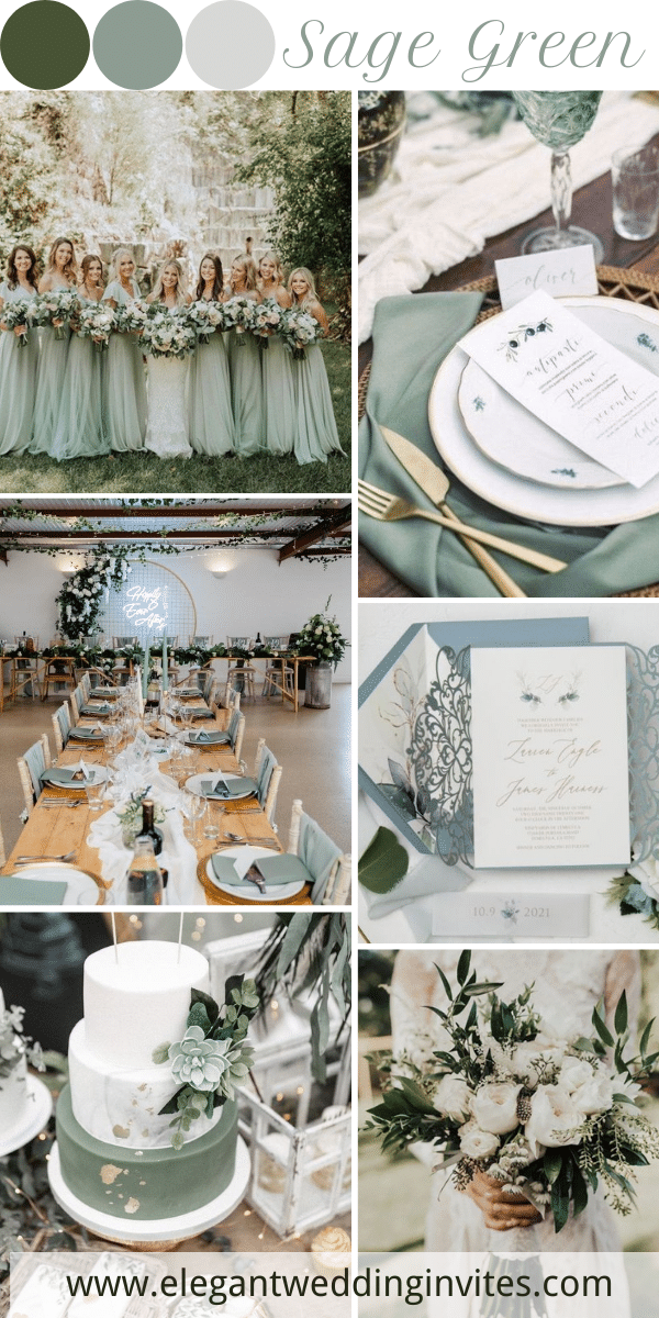 sage green and white wedding colors with a dusty blue hue
