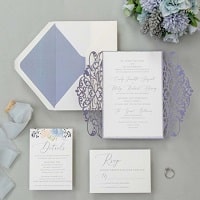 romantic lavender laser cut wedding invitations with silver glitter paper backer EWDK017
