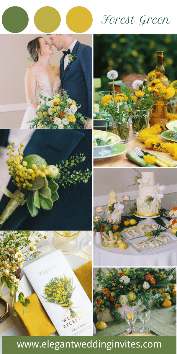 creative forest green wedding ideas with a yellow hue