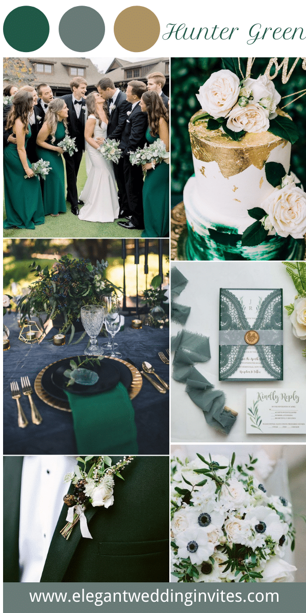 modern hunter green wedding inspiration with a gold hue