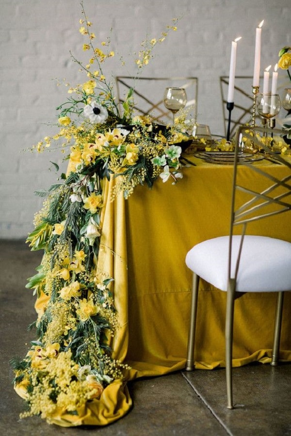 forest green and yellow wedding table sets