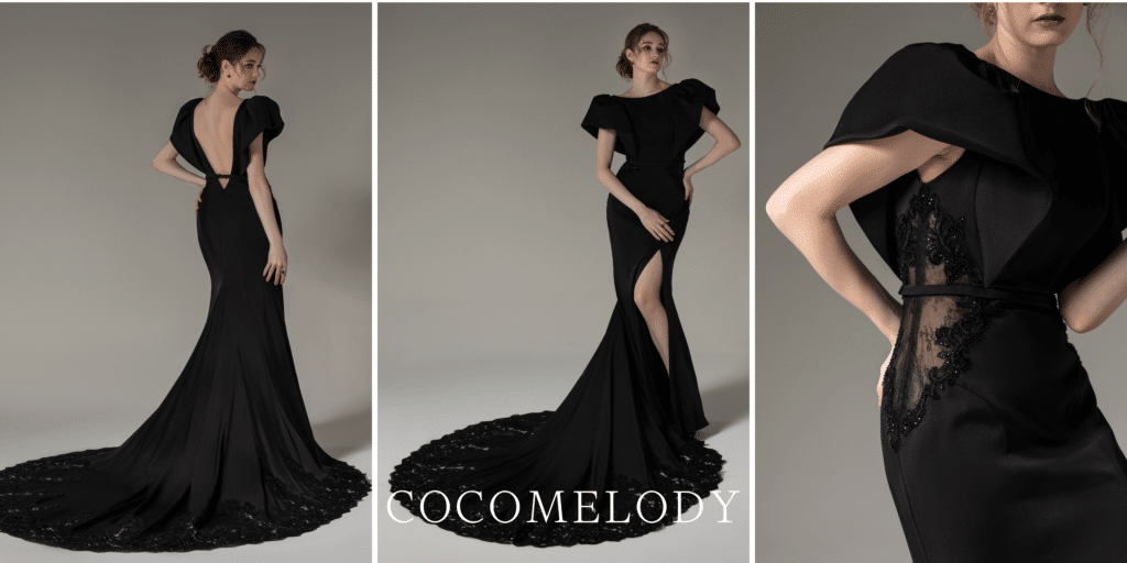 simple satin black mermaid wedding dress