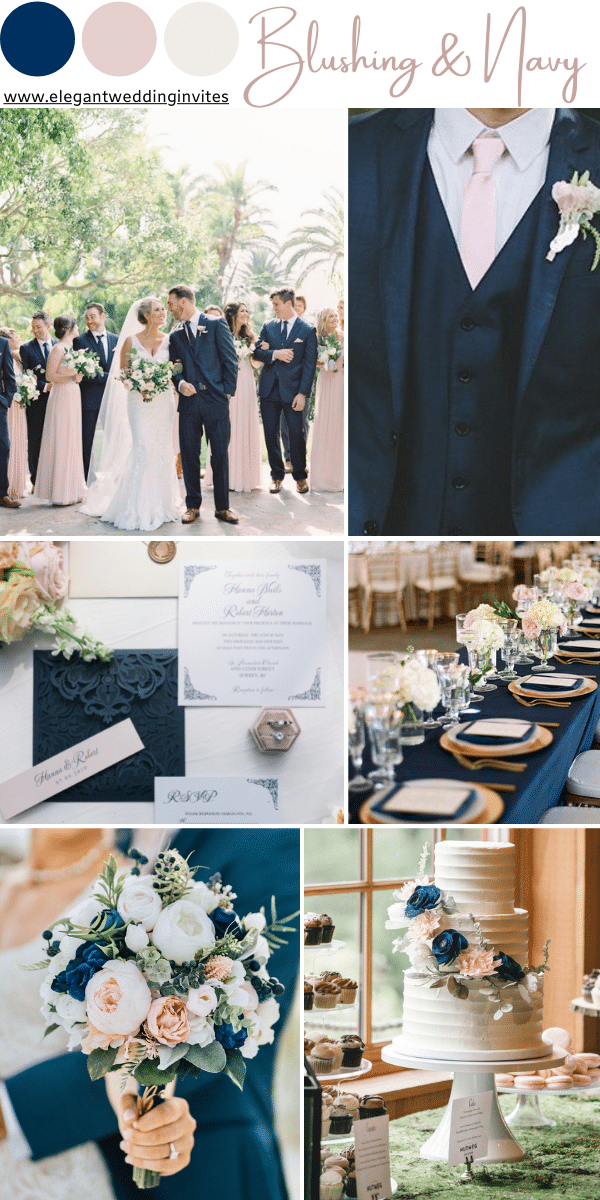 elegant blush and navy blue wedding color ideas