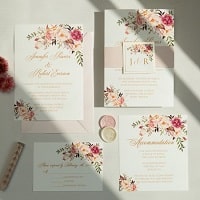 exquisite blush floral wedding invite with mirror paper backer ewi465