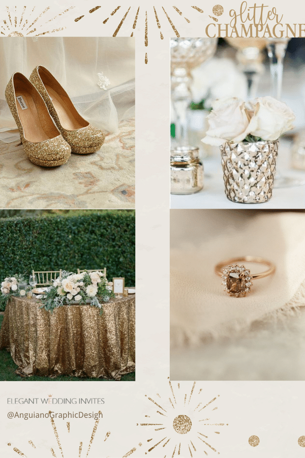 cute details of your glitter champagne wedding