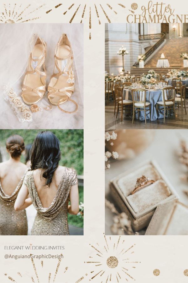 Luxurious Glitter Champagne Wedding Shoes and Rings
