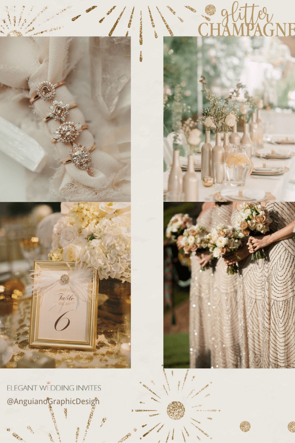Gorgeous Glitter Champagne Wedding Bouquets and Table Sets