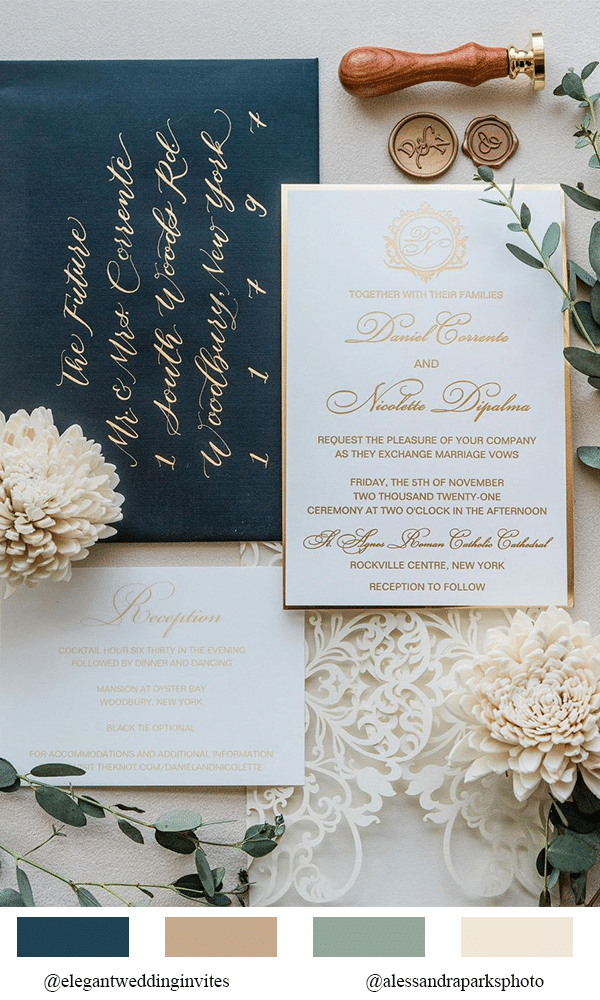 elegant ivory laser cut wedding invitation with foil printing EWWS274