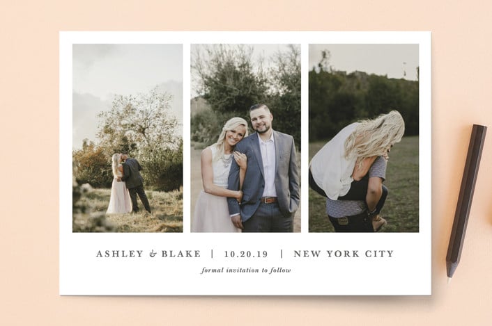 three pictures couple save the date