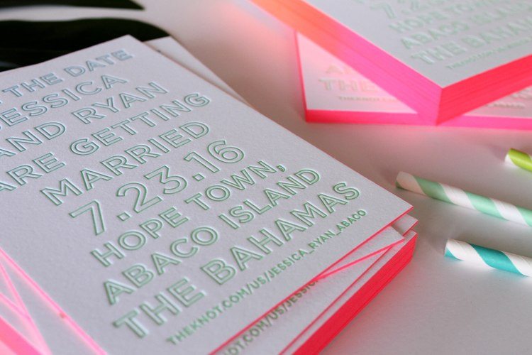 letterpress the dates with neon pink edges