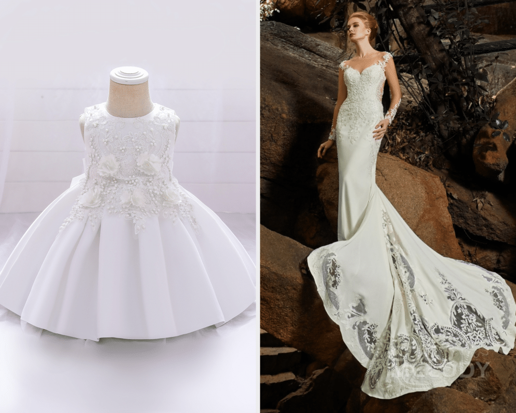 vintage wedding dress and matching flower girl dress